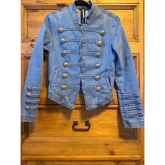Free People Fitted Military Denim Jacket in Indigo Blue Small - Picture 2 of 10